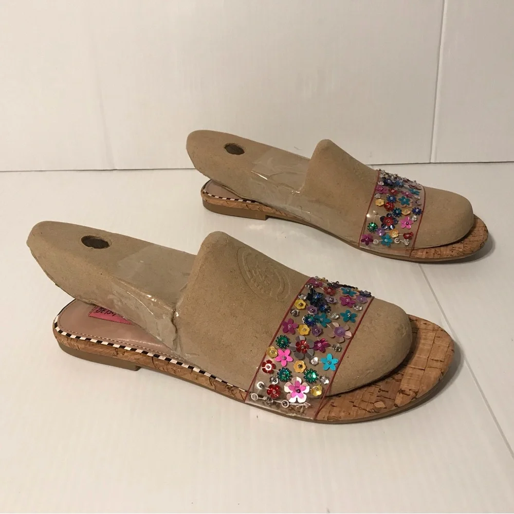 Betsy Johnson embellished beads slide on flat sandals fits size 8 - Picture 3 of 7